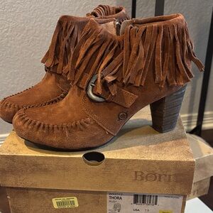 BORN Thora Women's Rust Fringe Ankle Boots